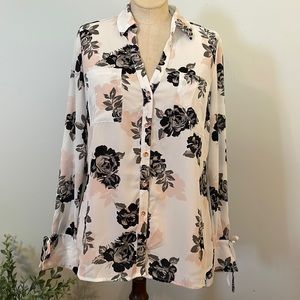 Candies PInk and Black Floral Long Sleeve Blouse -Medium